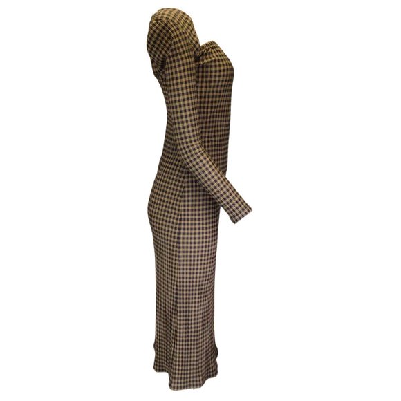 ROKH BROWN / BLACK GINGHAM CHECKERED MIDI DRESS - Picture 2 of 4